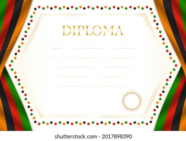 Horizontal  frame and border with Zambia flag, template elements for your certificate and diploma. Vector.