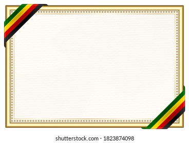 Horizontal  frame and border with Zimbabwe flag, template elements for your certificate and diploma. Vector.