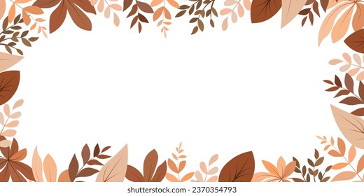 Horizontal frame with brown and beige leaves. Copy space for text.