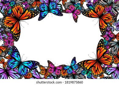 Horizontal frame with butterflies. Vector illustration