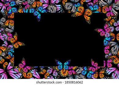 Horizontal frame with butterflies. Vector illustration