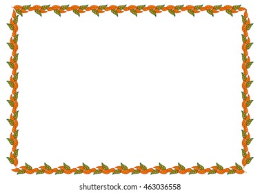 Horizontal frame with color decorative leaves. Vector clip art.