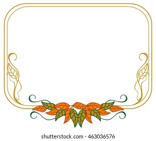 Horizontal frame with color decorative leaves. Vector clip art.