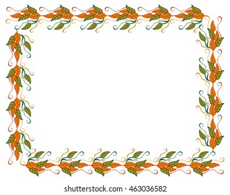 Horizontal frame with color decorative leaves. Vector clip art.