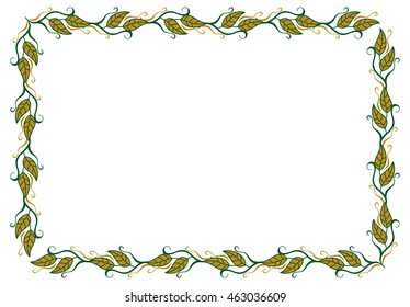 Horizontal frame with color decorative leaves. Vector clip art.