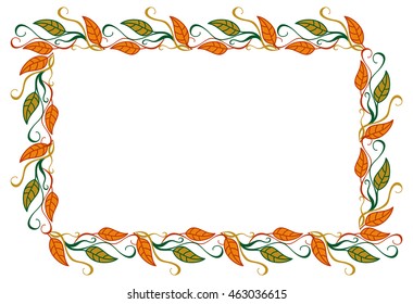 Horizontal frame with color decorative leaves. Vector clip art.