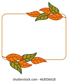 Horizontal frame with color decorative leaves. Vector clip art.