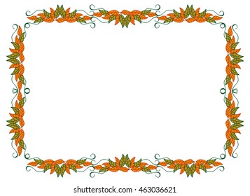 Horizontal frame with color decorative leaves. Vector clip art.