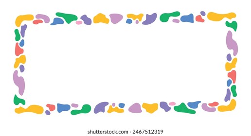 A horizontal frame consisting of multi-colored blots and spots. Vector template without text. Artistic border art design. Texture frame. EPS10