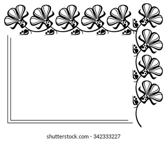 Horizontal frame with decorative flowers and leaves