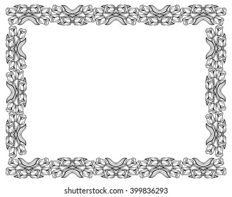 Horizontal frame with elegant tulips. Vector clip art.