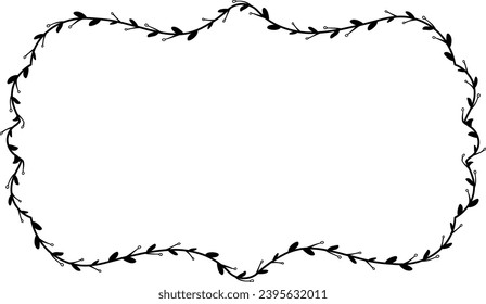 Horizontal Frame flower Wreath floral leaf borders Rectangle shape silhouette black decoration border Branch laurel wedding frames Botanical ornate Elements design badge decoration