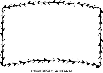Horizontal Frame flower Wreath floral leaf borders Rectangle shape silhouette black decoration border Branch laurel wedding frames Botanical ornate Elements design badge decoration