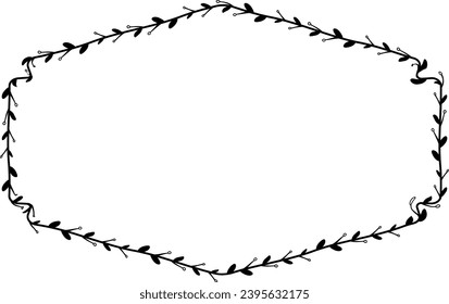 Horizontal Frame flower Wreath floral leaf borders Rectangle shape silhouette black decoration border Branch laurel wedding frames Botanical ornate Elements design badge decoration