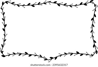 Horizontal Frame flower Wreath floral leaf borders square shape silhouette black decoration border Branch laurel wedding frames Botanical ornate Elements design badge decoration
