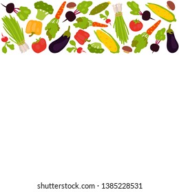 horizontal frame of fresh vegetables in the style of flat design isolated on white background. Vector illustration