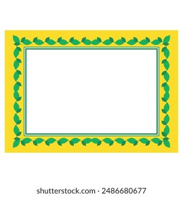 Marco Horizontal de hojas verdes. Concepto de marco Horizontal con hojas. concepto de marco de hoja sobre fondo amarillo