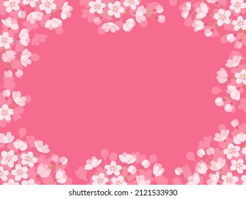 Horizontal frame illustration of dark pink background with cherry blossom decorations