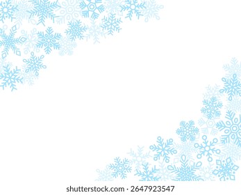 Horizontal frame illustration with light blue snowflakes decorating the top left and bottom right diagonally