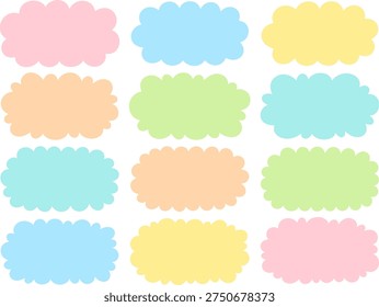 Horizontal frame illustration set with colorful cloud shaped speech bubbles