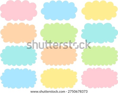 Horizontal frame illustration set with colorful cloud shaped speech bubbles