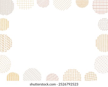 Horizontal frame illustration surrounded by hand drawn style stitches, stitches, and plaid circles