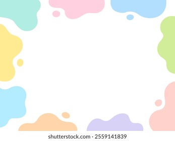 Horizontal frame illustration surrounded by colorful soft shapes