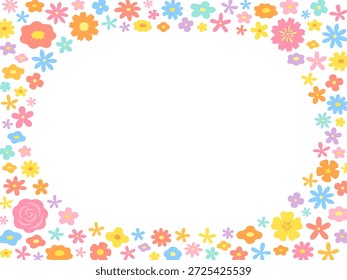 Horizontal frame illustration surrounded by colorful flowers