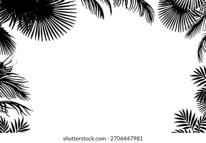 horizontaler Rahmen mit Palmblättern . Handgezeichnet. Nicht AI, Vektorgrafik