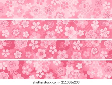 Horizontal frame set of Japanese style pink cherry blossoms