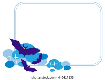Horizontal  frame with silhouettes of flying bats. Original background for greeting cards, invitations, prints.Vector clip art.