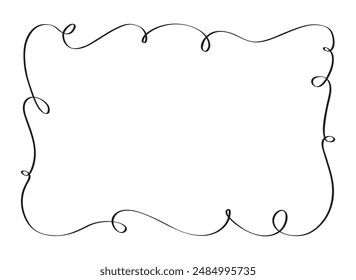 Horizontal frame sketch. Hand drawn black outline border isolated on white background. Simple doodle, element design. Vector free-hand illustration. 