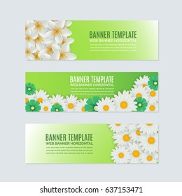 Horizontal Frame Spring Theme Vector Web Banner Template. Flowers and Nature Elements Design