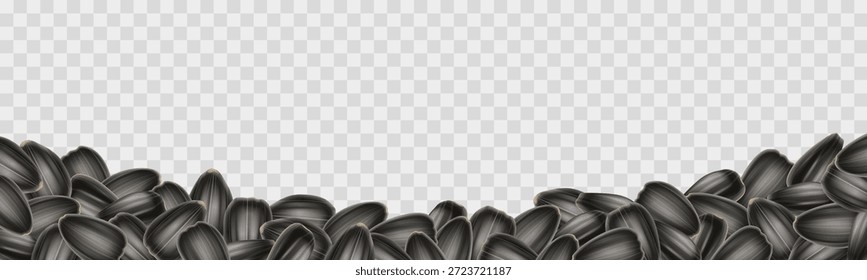 Uma moldura horizontal com sementes de girassol, isolada sobre um fundo transparente. Quadro para design de embalagem de alimentos