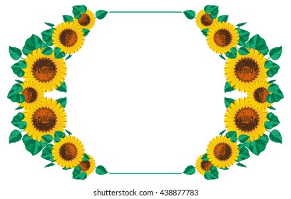Horizontal frame with sunflowers. Vector clip art.
