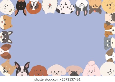 A horizontal frame surrounded by dog ​​faces. Hand-drawn dog. Stylish illustrations of popular dogs.