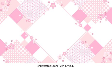 horizontal frame template with cherry blossoms and geometric Japanese pattern