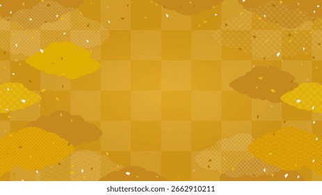 horizontal frame template with Japanese clouds
