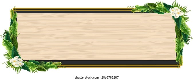 Un marco horizontal de ilustración de plantilla de follaje tropical