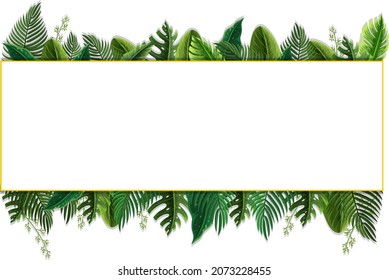 A horizontal frame of tropical foliage template illustration