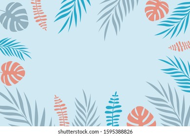 Horizontal frame of tropical leaves. Tropical background. Vector illustration.