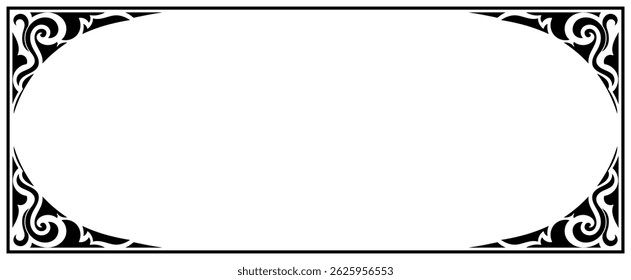 Horizontal frame, vintage Thai pattern, black abstract border