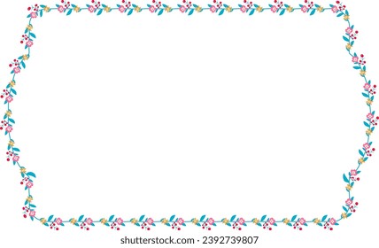 Horizontal Frame Wreath flower floral leaf borders colorful natural cute blossom love green pink decoration Branch laurel vintage frames Botanical ornate Elements design badge decoration