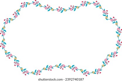 Horizontal Frame Wreath flower floral leaf borders colorful natural cute blossom love green pink decoration Branch laurel vintage frames Botanical ornate Elements design badge decoration