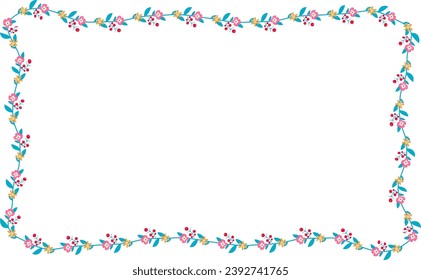Horizontal Frame Wreath flower floral leaf borders colorful natural cute blossom love green pink decoration Branch laurel vintage frames Botanical ornate Elements design badge 