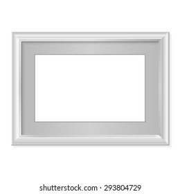 Horizontal frame for your photos or artwork. Realistic metallic frame on white background.