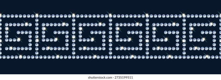 Horizontal geometric border of vector diamonds on a blue background. Jewelry design.