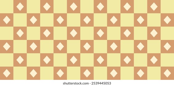 Horizontal geometric vector minimal pattern with diamond, yellow, brown simple geometric design. Trendy shape background for cover, craft, wrapping paper, gift wrap greeting card, poster and interior