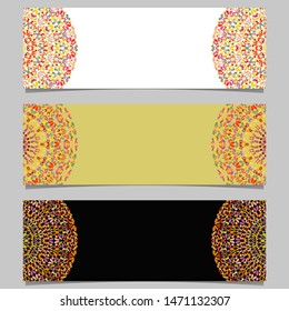 Horizontal geometrical floral mandala banner set - abstract colorful vector graphic designs with curved shapes