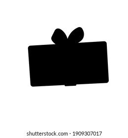 Caja de regalo horizontal con cinta y arco. Ilustración vectorial aislada en fondo blanco. Silueta negra